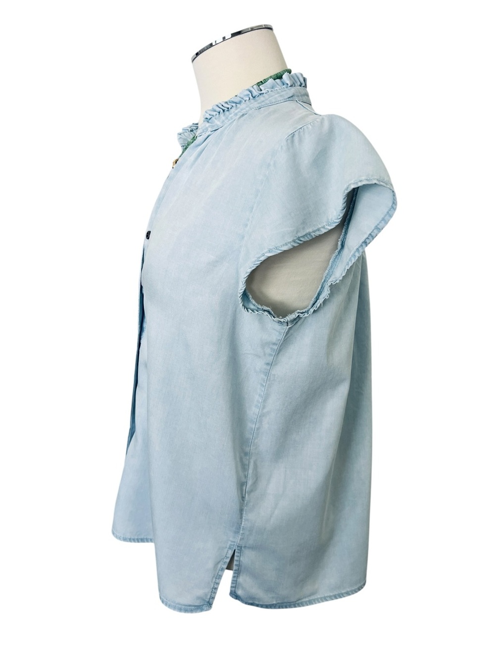 JANE & DELANCEY Blue Ruffle Collar Flutter Sleeve Button Shirt Top Blouse Size S - Picture 4 of 11